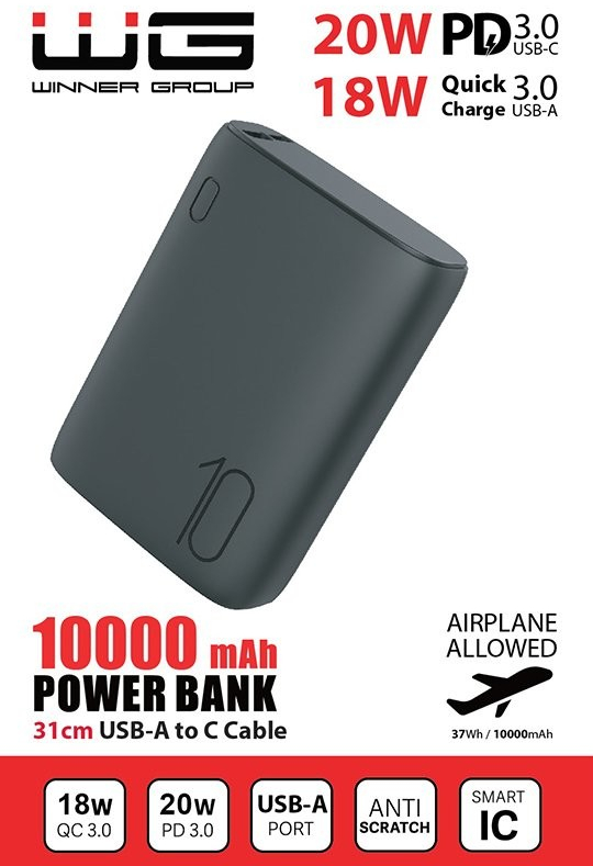 WG 10 000 mAh USB-C PD 18W + QC 3.0 9932 Black