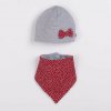 New Baby Dojčenská čiapočka s šatkou na krk Missy sivo-červená Červená