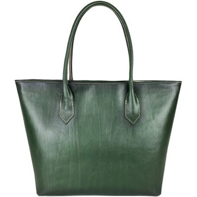 Kožená dámska kabelka shopper ručne tamponovaná a tieňovaná v zelenej farbe
