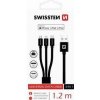 Swissten Datový kabel 3in1 MFi, 1,2 m, textilní, (micro USB, USB-C, Lightning) černý (72501101)