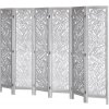 SucceBuy Paraván Drevený Biely Skladací 170CM v Boho Štýle so 6 Panelmi