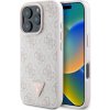 Guess PU 4G Strass Triangle Metal Logo Zadní Kryt pro iPhone 16 Pro Pink
