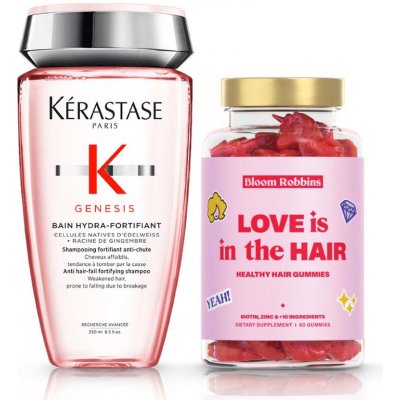 Set Kérastase Genesis Bain Hydra-Fortifiant posilňujúci šampón 250ml + Bloom Robbins LOVE is in the HAIR Healthy hair gummies gumíky pre výživu vlasov 60 ks
