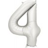 Fóliový balón s číslom 4 - Strieborný saténový 86cm (Narodeninový fóliový balón číslo jeden, s jemným saténovým efektom, vhodný na plnenie vzduchom aj héliom.)