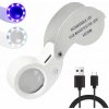 Vrecková lupa 60× LED UV (Skladacia lupa s 60× zväčšením, LED a UV osvetlením, USB nabíjaním na čítanie a kontrolu detailov)