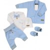 Bavlnená sada, body, nohavice, motýlik a čiapka Elegant Boy 5D, Kazum, modrá/biela, veľ.74