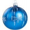 Sklenená vianočná guľa vločky 8cm, modrá