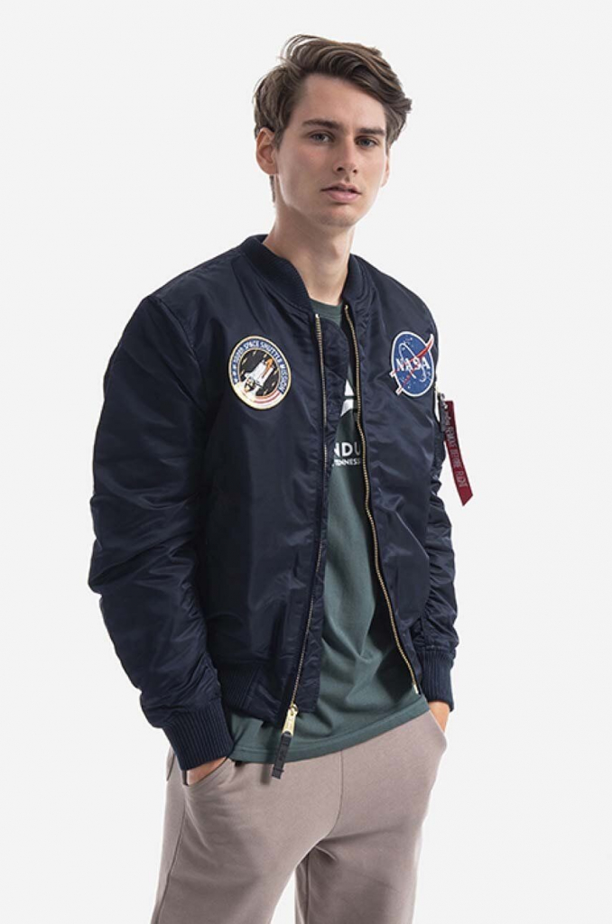 Alpha Industries bunda MA-1 VF NASA LP 166107LP 07 pánska tmavomodrá prechodná 166107LP.07