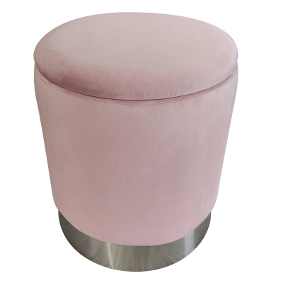 Kondela Taburet s úložným priestorom, ružová Velvet látka/strieborná chróm, DARON 0000283952