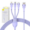 Kábel USB 3v1 série Baseus Flash II, USB-C + micro USB + Lightning, 66 W, 1,2 m (fialový) 27123