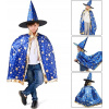 Kostým pre dievča - Čarodejnícky kostým čarodejník Halloween modrá (Čarodejnícke šaty čarodejnícky mys + klobúk)