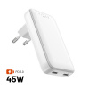 Nabíječka FIXED Slim síťová GaN s 2x USB-C výstupem a podporou PD, 45W, bílá