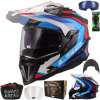 KASK s krytom LS2 MX701 EXPLORER FRONTIER II WHITE BLUE, veľkosť M, karbón