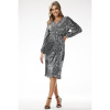 Sivé flitrované šaty s obálkovým výstrihom, A662 XL
