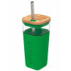 Quokka Cube, Sklenený pohár so silikónovým povrchom Green, 540ml, 40061