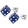 Oceľové náušnice - hracie kocky tmavomodré