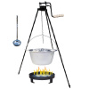 Goulash Cauldron kotlík na guláš nerez 0,8 mm 14 l INOX, Goulash Cauldron pokrievka nerez 41 cm INOX, Goulash Cauldron špeciálna trojnožka s poistnou kladkou 1,25 m VAR, prenosné ohnisko na oheň 36 cm