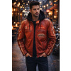 Max Original Leather Pánska kožená bunda JLI hood red (3XL 58-60) - Red - 3XL