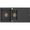 Mexen Andres, granitový drez 1000x500x200 mm, 1,5-komorový, čierna škvrnitá so zlatým sifónom, 6515101510-76-G