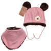 Pletená zimná čiapka s kožúškom a šatkou Teddy Bear, Baby Nellys, ružová - 80-86 (12-18m)