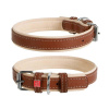Plochý kožený obojok Soft hnedo béžový - 30 - 39 cm