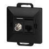 Jedna zásuvka typu F + Jedna zásuvka tel-komp. RJ-45 Cat6 Perla, TV/F+RJ45/P, čierna