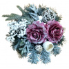 Vianočný Aranžmán betonka umelé ruže & bobule & doplnky Ø 25cm x 15cm zelená & vínová