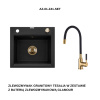 INVENA INVENA - Granitový drez TESALIA, čierny s automatickým sifónom, zlatý + batéria GLAMOUR AZ-01-Z41-SET