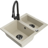 Mexen Carlos žulový kuchynský drez 1,5-komorový s kuchynskou batériou Elia, béžový - 6518-69-670101-70