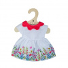 Bigjigs Toys Biele kvetinové šaty s červeným golierom pre bábiku 34 cm