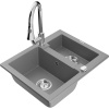 Mexen Carlos žulový kuchynský dvojdrez s batériou Elia, sivý - 6518-71-670101-00