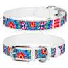 WAU DOG Kožený obojok so vzorom FLOWERS biely Obvod krku: 38-49 cm, širka: 25 mm