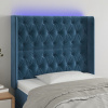 Čelo postele s LED tmavě modré 93 x 16 x 118/128 cm samet Modrá 3124424