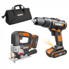 WORX 45900967 WX967 - Aku vrtačka s příklepem a aku přímočará pila 20V, 2x 2.0A - Powershare
