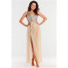 Dámske dlhé béžové šaty s flitrami, A484 XL