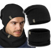 Nastavte čiapku, komín (golf) bavlníka teplá sada šál izolovaný hustá čierna (Pánska súprava + komín Warm Winter Black)