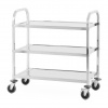 PRESTONA Čašnícky vozík z nehrdzavejúcej ocele 3-policový, rukoväť s hranatým profilom, 850x450x900 mm | PRESTONA, 810180