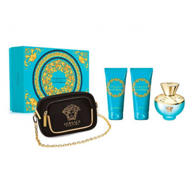 Versace Dylan Turquoise Pour Femme SET: Toaletná voda 100ml + Sprchový gél 100ml + Telový gél 100ml + Kozmetická taška pre ženy