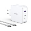 GaN Nexode CD289 USB-A/2xUSB-C 140W sieťová nabíjačka + USB-C - USB-C 1,5 m kábel - biely Ugreen