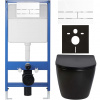 CERANO - Kompletný podomietkový WC set Lite/Verde - čierna lesklá - WC tlačidlo Line, biela - predstenová inštalácia - 49x36 cm
