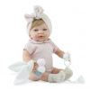 Realistické miminko Míša v růžovém overalu s králíčky od španělské firmy Marina & Pau (Sweet Baby Rabbit - 42 cm)