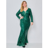 Dámske dlhé zelené spoločenské šaty s flitrami pre moletky - 48