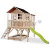 Domček cédrový na pilieroch Loft 550 Natural Exit Toys veľký s vodeodolnou strechou pieskoviskom a 1,75 m šmykľavkou prírodný