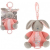 Teddies Zajac naťahovací hrací strojček s hrkálkou plyš ružová na karte v sáčku 20 cm