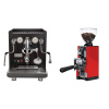 ECM Synchronika, black, dark walnut + Eureka Mignon Libra 65 All Purpose, CR ferrari red