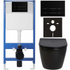 CERANO - Kompletný podomietkový WC set Lite/Verde - čierna lesklá - WC tlačidlo Line, čierna matná - predstenová inštalácia - 49x36 cm
