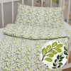 Biante Detské bavlnené posteľné obliečky do postieľky Sandra SA-426 Zelené vetvičky s lístkami na bielom Do postieľky 90x140 a 50x70 cm