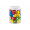 Hracie kocky z farebného dreva 25mm 34 ks v plastovej krabici 10x14cm 12m+