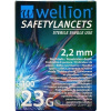 Wellion SAFETYLANCETS 23G - Lanceta bezpečnostná hĺbka vpichu 2,2 mm, sterilná, jednorazová 1x100 ks