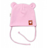 Baby Nellys Bavlněná dvouvrstvá čepice s oušky na zavazování TEDDY - růžová, Baby Nellys - 68-74 (6-9m)